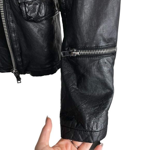 All Saints Altamont Leather Asymmetric Biker Jacket Black Size 12 - Picture 7 of 11